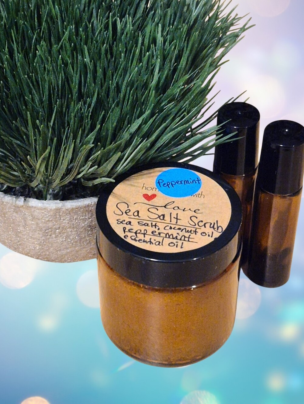 Handmade Mediterranean Sea Salt Scrub With Peppermint Essential Oil - 4 oz. Jar